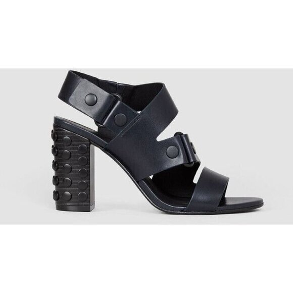 All Saints Leather East Heel Sandals Block Heel Shoes Strap Navy 41 Women’s 11 - Picture 2 of 15